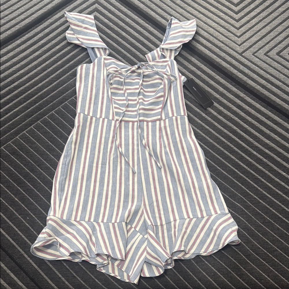 BCBGMaxAzria Striped Jumpsuit in Blue and White
